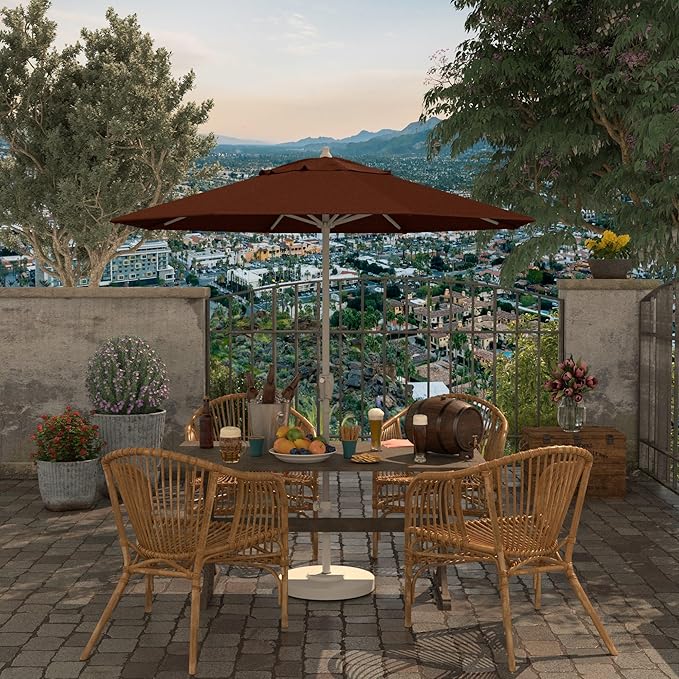 California Umbrella 7.5' Rd Aluminum Patio Umbrella, Crank Lift, Auto Tilt, White Finish