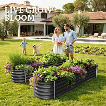 YITAHOME 8x2x1.5ft Large Raised Garden Bed Kit, 17" Tall 9 in 1Galvanized Metal Planter Box with Gloves & Safety, Outdoor Above Ground Planters for Plants Vegetables Flowers, Black