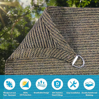 Amagenix Sun Shade Sail 16'X16' Curved Edge Outdoor Shade Canopy Mocha Breathable 95% UV Block Shade Cloth for Patio Garden Backyard (We Make Custom Size)