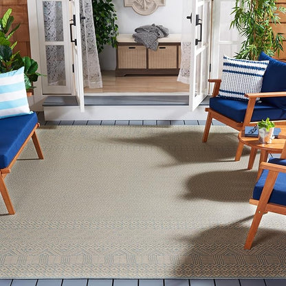 SAFAVIEH Washable Rug Outdoor Courtyard Collection - 9' x 12', Beige & Aqua Blue, Non-Shedding & Easy Cleaning, Ideal for Patio, Backyard, Mudroom (CY6235-21312)