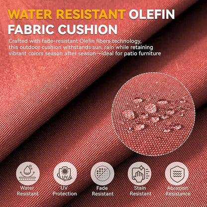 Outdoor Cushion Set for Furniture Patio Furniture, UV Resistant, Water Resistant - 6 Inch Thick Foam Garden Cushions– 24x24 Inch Patio Seat Covers for Chair/Sofa/Couch | Red | 9-Pack |