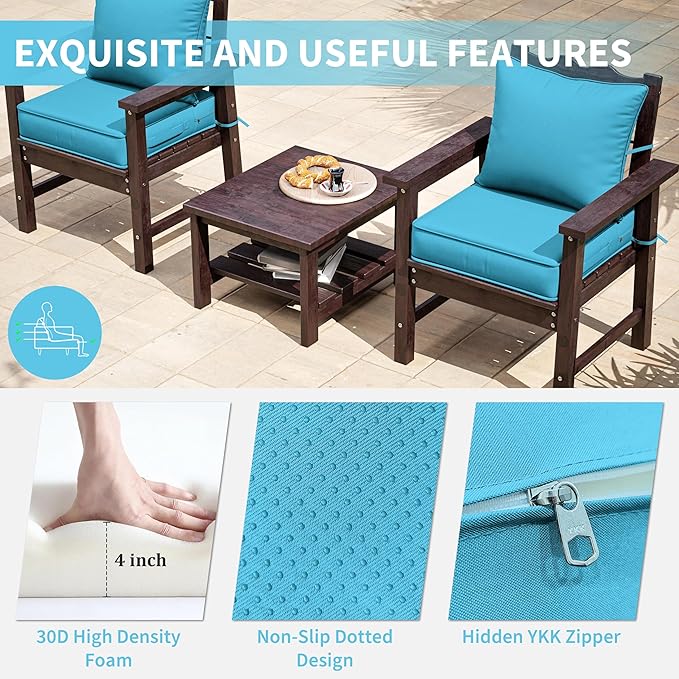Premium Outdoor Seat Cushion Chair Cushions for Patio Furniture 19 L X 19 W X 4 H Waterproof & Fade Resistant Deep Seat and Backrest Cushion Set with Removable Covers for Chair, Sofa