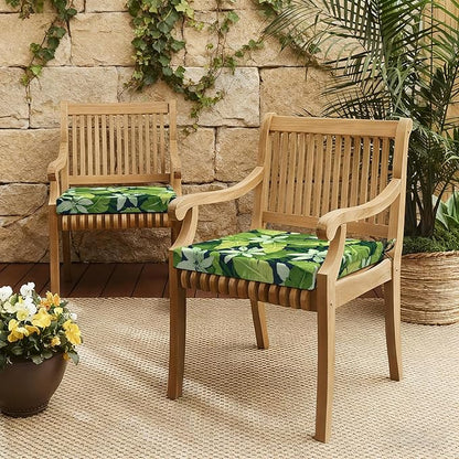 LVTXIII Outdoor Chair Cushions 19"x19"x2" Pack of 2, Water-Repellent Square Corner Memory Foam Seat Cushions with Ties for Garden Patio Furniture, Jungle Leaves