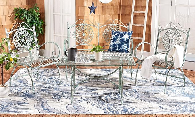 SAFAVIEH Outdoor Collection Sophie Victorian Scroll Antique Dark Green Wrought Iron 4-Piece Patio Set