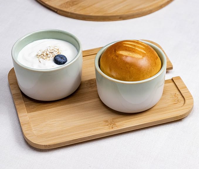 Ramekin Set, UNICASA 8 oz Creme Brulee Ramekins, Oven Safe Baking Set for Custard, Pudding, Souffle Cups, Reactive Gray (Light Green, 8oz x 6pc)