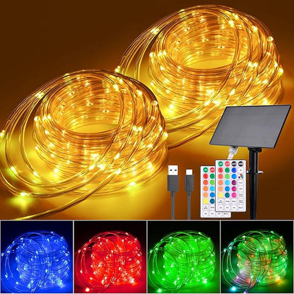 Solar Rope Lights Outdoor Waterproof, 99Ft 300 LED String Light Fairy Solar Powered & USB with Remote, 18 Colors Changing Fairy Lighting for Outside Indoor Patio Yard Pool Christmas Decoration