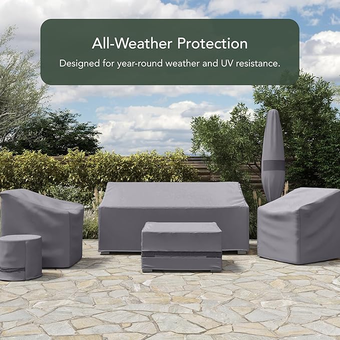 Covermates Elite Outdoor Patio Sofa Cover – Water-Resistant 300D Polyester, Double-Stitched Seams, Elastic Hem, Auto-Locking Drawcord & Mesh Vent for Moderate Weather, 58W x 40D x 40H, Charcoal