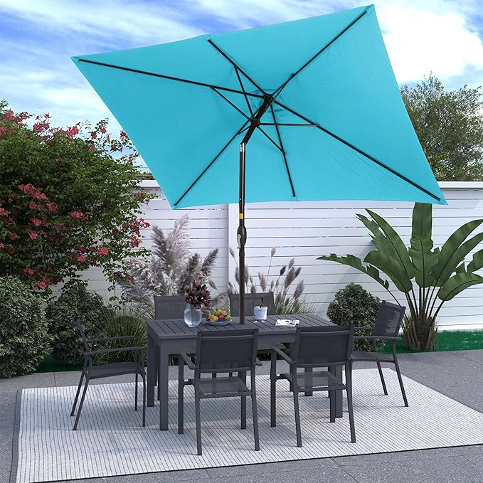 SUNVIVI OUTDOOR Patio Umbrella, Rectangular Patio Umbrella, Metal Pole Square Outdoor Umbrella with Crank and Push Button Tilt, Large Outdoor Umbrella with Polyester Canopy