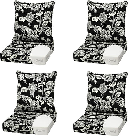 Arden Outdoor Foam Deep Seat Cushion (4-Pack), 22x24, Premium High-Density Foam, Never Flattens, Weather-Proof for Patio Chair Sofa Couch, Ashland Black Jacobean