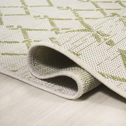 JONATHAN Y Moroccan Geometric Indoor Outdoor Runner Rug 2X8 Cream/Green, Ourika Textured Weave for Backyard, Patio, Porch, Easy-Cleaning, High Traffic, Pet-Friendly, Non-Shedding (SMB108M-28)