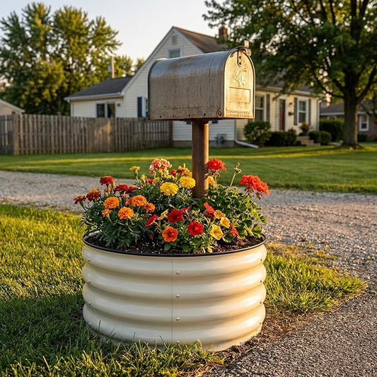 SnugNiture 3 Pcs 2x2x1ft Round Galvanized Raised Garden Bed Kit Outdoor, Metal Planter Box for Planting Plants Vegetables, White