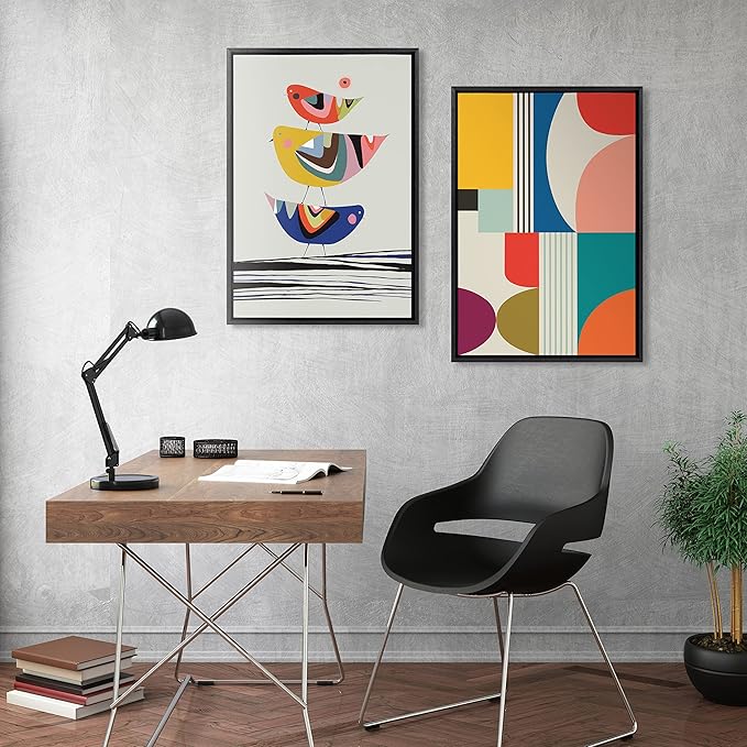 Kate and Laurel Sylvie The Family Tree Framed Canvas Wall Art by Rachel Lee of My Dream Wall, 23x33 Black, Colorful Animal Art for Wall