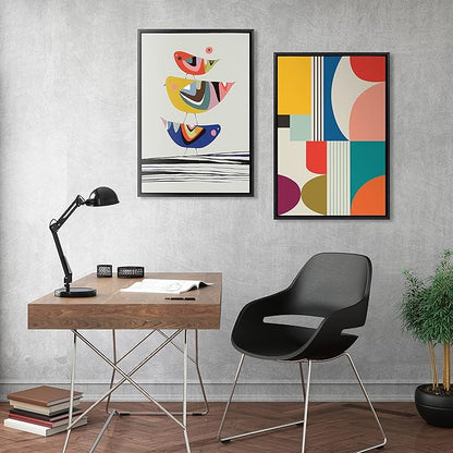 Kate and Laurel Sylvie The Family Tree Framed Canvas Wall Art by Rachel Lee of My Dream Wall, 23x33 Black, Colorful Animal Art for Wall