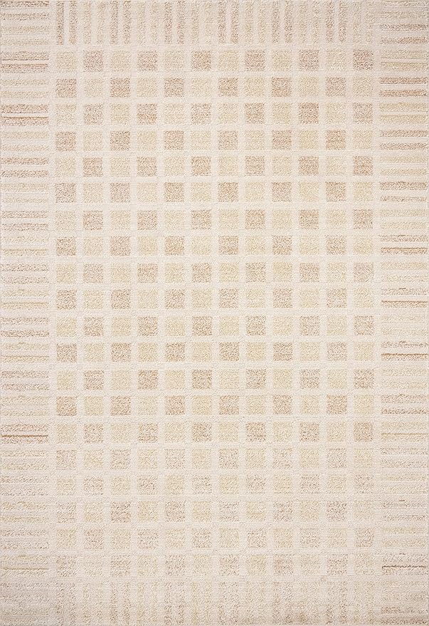 Loloi Chris Loves Julia Calvin Collection CLV-03 Bone/Natural 2'-7" x 10'-0" Runner Rug Checkered Neutral Soft Living Room Bedroom Carpet
