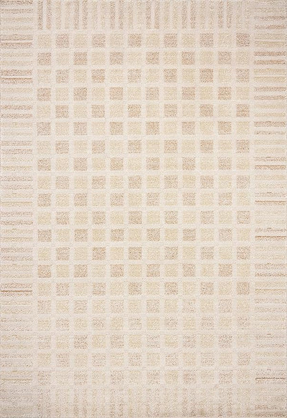 Loloi Chris Loves Julia Calvin Collection CLV-03 Bone/Natural 2'-7" x 10'-0" Runner Rug Checkered Neutral Soft Living Room Bedroom Carpet