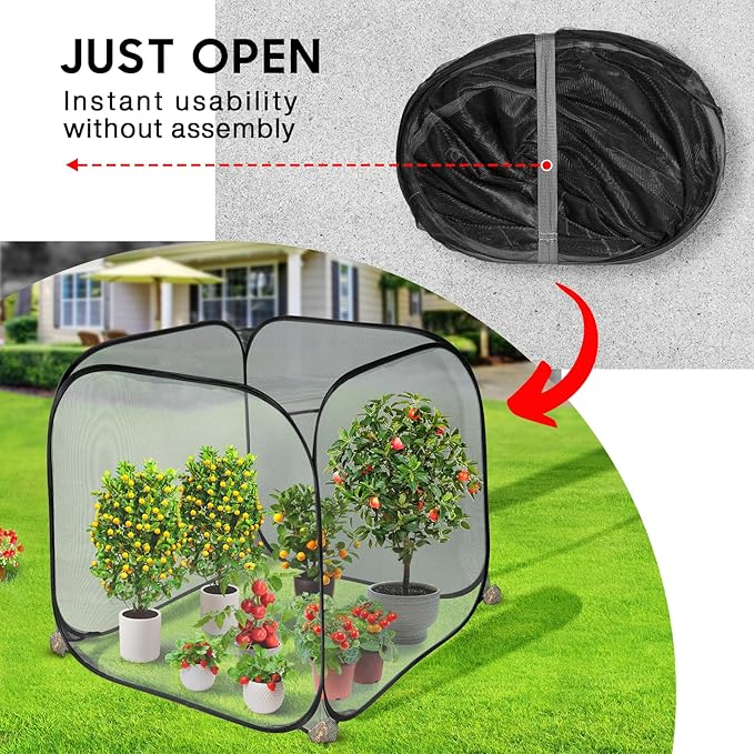 MIAOKE Pop Up Mesh Plant Cover, 35.4x35.4x38.2 Inch No Build Protection Against Insects Garden Netting, Raised Bed Cover for Barrier Against Insects for Vegetable Plant Fruit Animals-Black