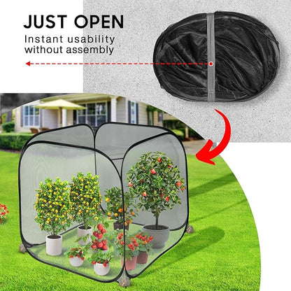 MIAOKE Pop Up Mesh Plant Cover, 35.4x35.4x38.2 Inch No Build Protection Against Insects Garden Netting, Raised Bed Cover for Barrier Against Insects for Vegetable Plant Fruit Animals-Black