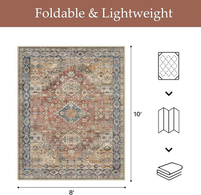 GENIMO Outdoor & Indoor Area Rug 8'x10', Waterproof, Non-Shedding, Easy Cleaning, Boho Mat for Patio, Living Room, Balcony, Dining Room, RV, Deck, Bedroom, Camping, Outside Carpet,Antique Red