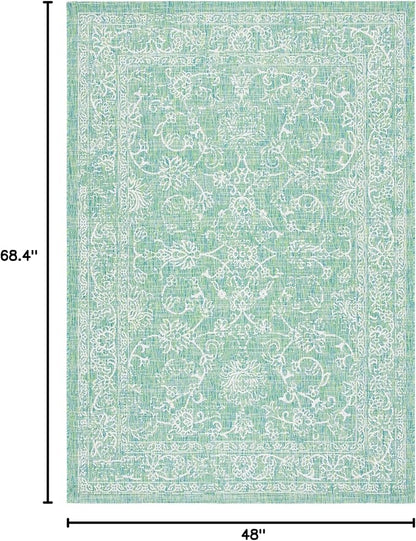 SAFAVIEH Courtyard Collection 4' x 5'7" Green/Ivory CY8680 Indoor/ Outside Waterproof Easy cleansingPatio Backyard Mudroom Area Mat