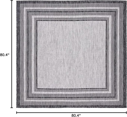 SAFAVIEH Washable Rug Outdoor Courtyard Collection - 6'7" Square, Light Grey & Black, Non-Shedding & Easy Cleaning, Ideal for Patio, Backyard, Mudroom (CY8475-37612)