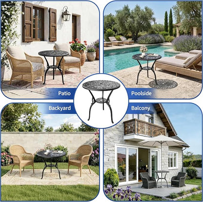 IDEALHOUSE Patio 23''Cast Aluminum Side Table with Umbrella Hole,Outdoor Small Coffee Tables,Anti-Rust Bistro Table,Round End Table,Outdoor Furniture for Indoor,Patio,Garden,Porch,Balcony(Retro Black)