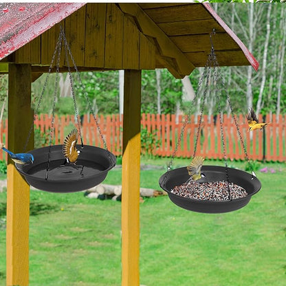 VUWEZ Hanging Bird Bath, Hanging Bird Water Feeder for Outdoors, Feeder Bowl, 1 Pack Birdbath Tray Accessories for Outside, Plastic Birdbaths Tray for Garden Patio Decoration (14", Dark Black)