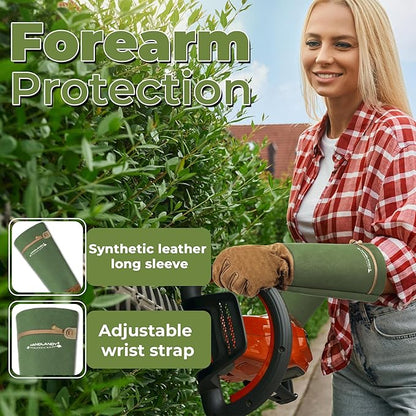 HANDLANDY Long Gardening Gloves for Men & Women, Pigskin Leather Rose Pruning Gloves, Breathable Thorn Proof Gauntlet Glove (Moss Green, S)