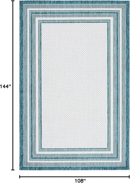 SAFAVIEH Courtyard Collection 9' x 12' Ivory / Teal CY8475 Indoor/ Outdoor Waterproof Easy-Cleaning Patio Backyard Mudroom Area-Rug