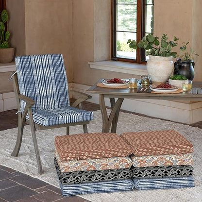 Arden 4-Pack Outdoor Patio Dining Chair Cushion, 20x44, Rain-Proof Seat Pad, Fade-Resistant Outdoor Cushion Blue Shibori Stripe