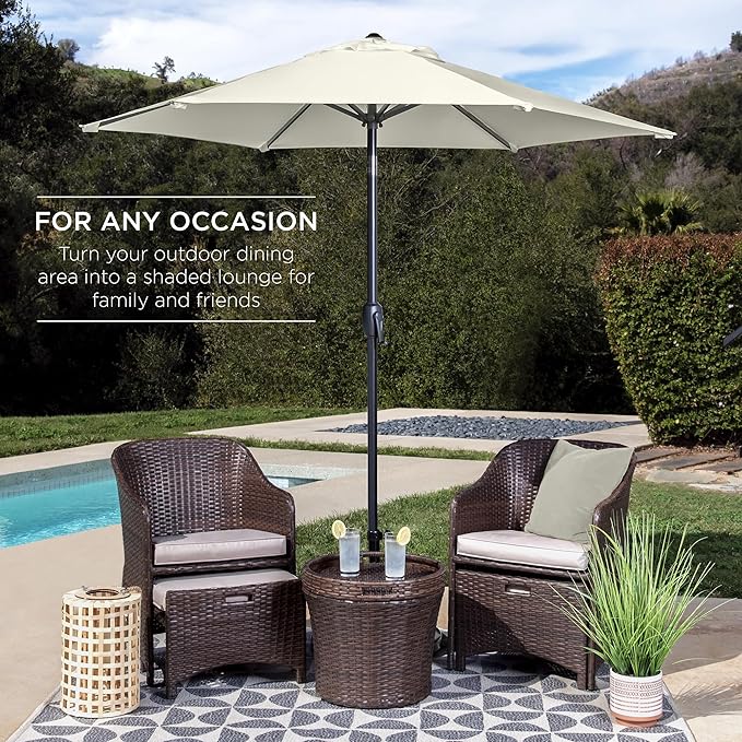 Best Choice Products 7.5ft Heavy-Duty Round Outdoor Market Table Patio Umbrella w/Steel Pole, Push Button Tilt, Easy Crank Lift - Ivory