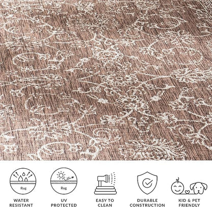SAFAVIEH Washable Rug Outdoor Courtyard Collection - 7'10" Square, Brown & Ivory, Non-Shedding & Easy Cleaning, Ideal for Patio, Backyard, Mudroom (CY8680-36321)