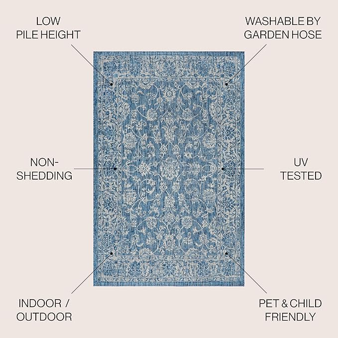 JONATHAN Y Weave Floral Indoor Outdoor Area Rug 6X9 Navy/Gray, Tela Bohemian Textured for Backyard, Patio, Porch, Easy-Cleaning, High Traffic, Pet-Friendly, Non-Shedding (SMB100B-6)