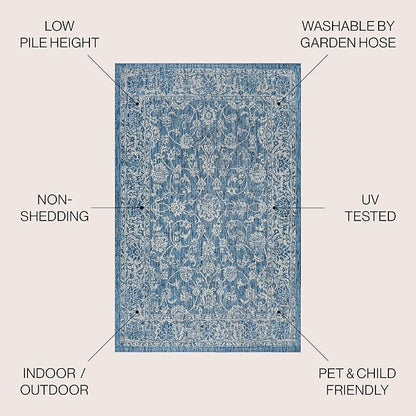 JONATHAN Y Weave Floral Indoor Outdoor Area Rug 6X9 Navy/Gray, Tela Bohemian Textured for Backyard, Patio, Porch, Easy-Cleaning, High Traffic, Pet-Friendly, Non-Shedding (SMB100B-6)
