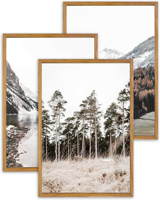 UPWOIGH Large Framed Canvas Wall Art, Set of 3 Pine Trees, 16x24 in Minimalist Cotton Posters, Mountain Landscape Photography, Modern Botanical Aesthetic for Living Room, Bedroom, Office