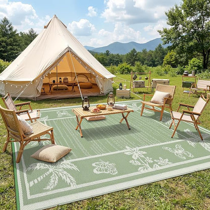 Garvee Outdoor Rug 9x12 Waterproof for Patios, Reversible Plastic Straw Rug, Tropical Leaf Indoor Outdoor Rugs, Large Area Rug for RV, Camping, Deck, Picnic Mat, Outside Carpet