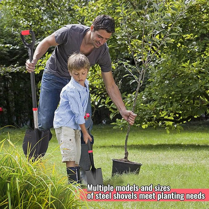 SHARK ATTACK Heavy Duty Garden Shovel 43.3 inch with D-Grip Handle, 10.04'' Serrated Steel Blade for Digging and Landscaping, Beach Shovel, Car Snow Shovel