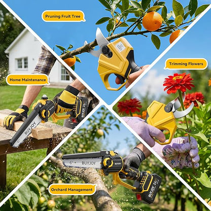 BUYJOY 4-in-1 Electric Pruning Shears & 6 Inch Pole Saw Combo, 1.8" Cutting Diameter Cordless Pruner, 2×4.0Ah Batteries, Adjustable Branch Cutter for Tree Trimming and Garden Pruning