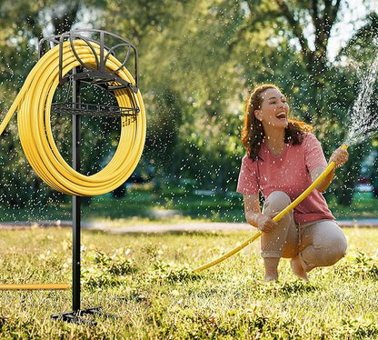 Fire Beauty Garden Hose Holder with Storage Basket,Heavy-Duty,80+ lb Capacity,Rust-Proof Stainless Steel,Organizes 150ft Hose for Patio&Yard,Leaf Design