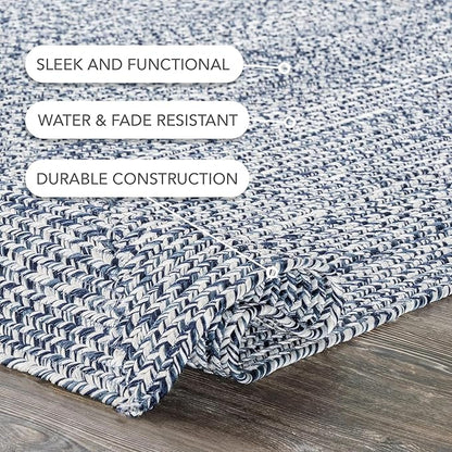 nuLOOM 2' x 6' Solid Hand Braided Indoor/Outdoor Area Rug, Pet-Friendly, High Traffic, Weather Resistant, for Patio, Balcony, Bedroom, Living, Dining Room, Wynn Navy