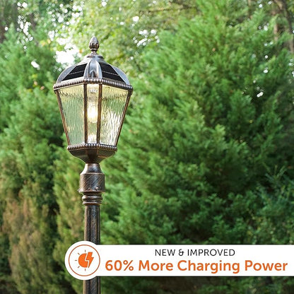 Gama Sonic Outdoor Solar Post Light, Brushed Bronze Finish Aluminum, Royal Bulb, Clear Rain Glass, 3-inch Fitter for Lamp Posts 98B112 (Upgraded Panel and Battery)