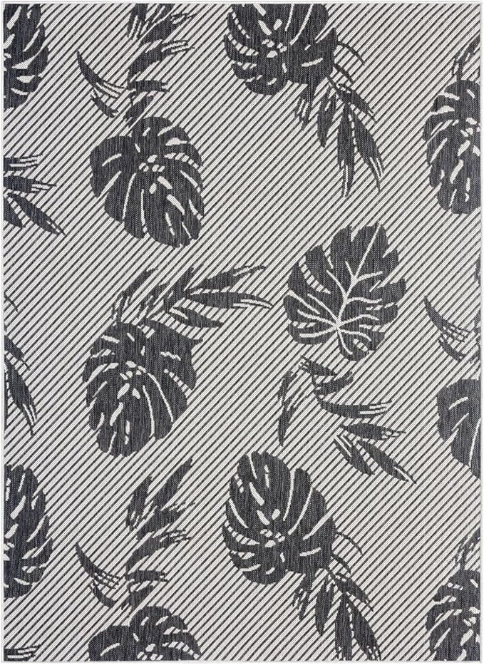 Tommy Bahama Palm Coastal Indoor/Outdoor Area Rug, Silver/Black, 5'3"x7'3"