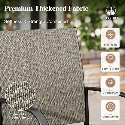HERA'S HOUSE Patio Table and Chairs Set 7 Pieces, Wood-Like Outdoor Metal Dining Furniture Sets for Backyard Lawn Deck