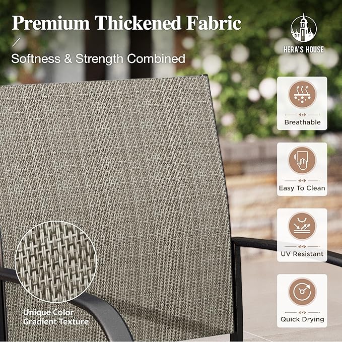 HERA'S HOUSE Patio Table and Chairs Set, 60" Rectangular Outdoor PVC Table with Umbrella Hole, 7 Pieces Outdoor Dining Furniture Sets with 6 Patio Chairs for Backyard Lawn Garden Porch(Brown)