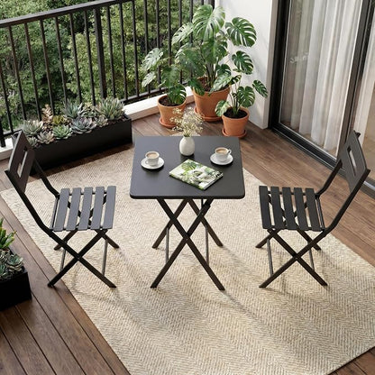 GarveeLife 3 Piece Outdoor Bistro Set, All Metal Patio Table and Chairs Set, Round Tube Iron Bistro Furniture Set for Balcony Porch Garden Cafe, Weather Resistant