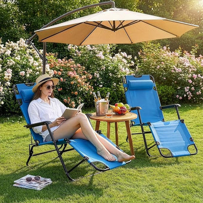 HOMSUPPLIE'S Outdoor Folding Chaise Lounge Chair, Zero Gravity Chair, Patio Sun Lounger Reclining Beach Chair Sun Patio Pool Lawn Recliner Chair with Adjustable Pillow (Blue)