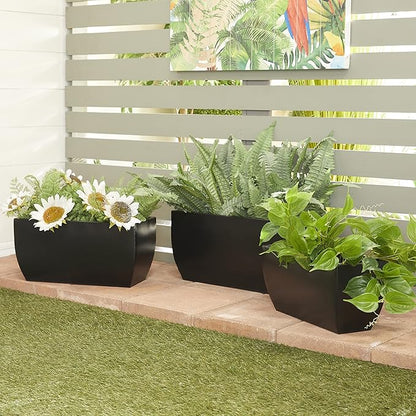 CosmoLiving by Cosmopolitan Metal Indoor Outdoor Planter, Set of 3 20", 18", 16"W, Black