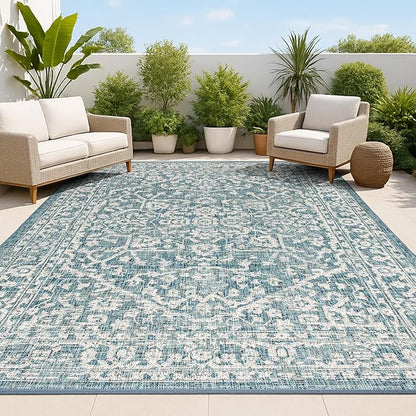 JONATHAN Y Boho Medallion Indoor Outdoor Area Rug 9X12 Teal/Gray, Malta Textured Weave for Backyard, Patio, Porch, Easy-Cleaning, High Traffic, Pet-Friendly, Non-Shedding (SMB104B-9)