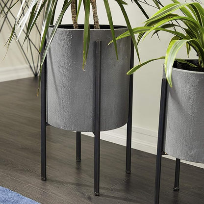 Deco 79 Metal Indoor Outdoor Planter Textured Exterior Large Planter Pot, Set of 2 Planters 19", 23"H, Light Gray