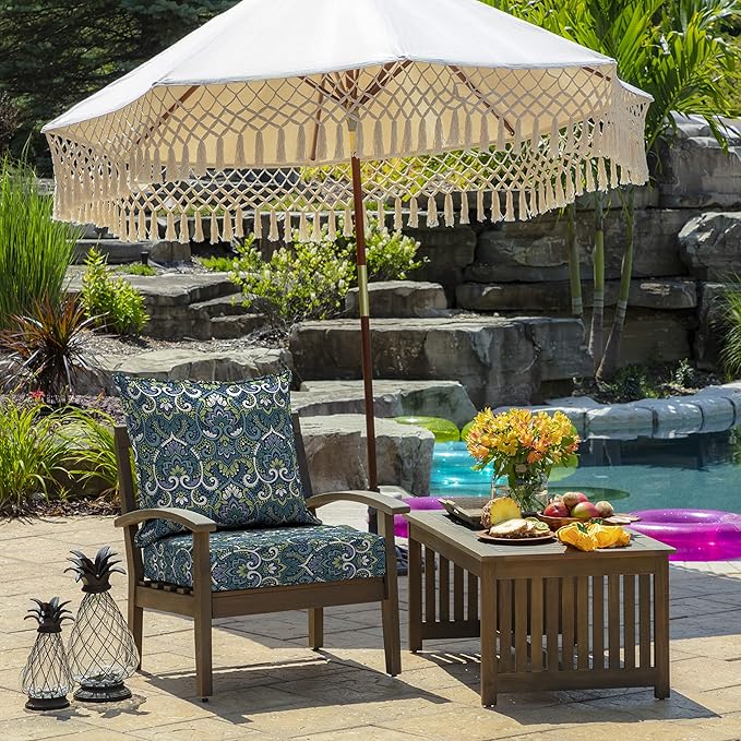 Arden Outdoor Deep Seat Cushion Set (4-Pack), 24 in x 24 in, Weather-Proof, Rain-Proof, Fade Resistant Patio Cushion for Chair, Sofa, and Couch Sapphire Aurora Blue Damask