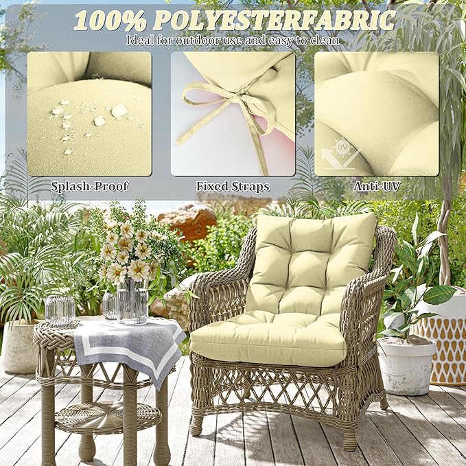 Patio Seat&Back Chair Cushions for Outdoor Furniture，Comfortable Cushions for Rocking/Dining/Lawn Chair-Set of 2